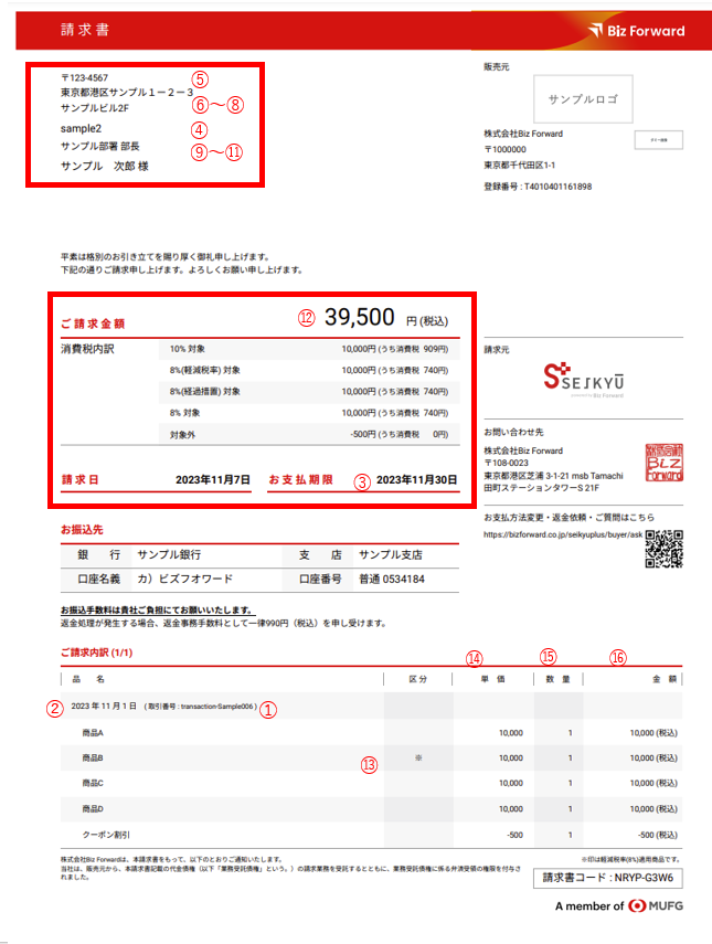 請求書の仕様 – bizforward